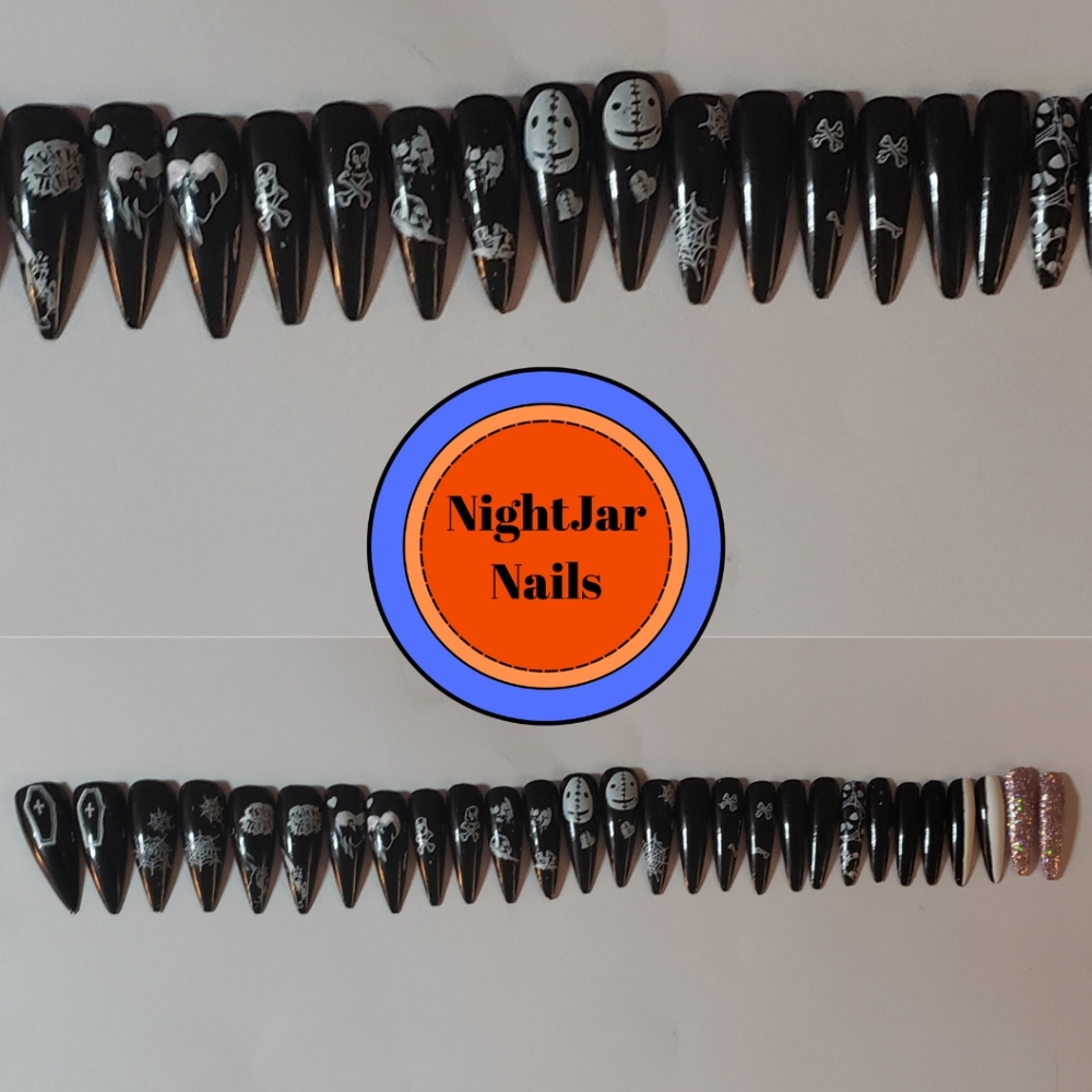 Ghost vs. Trick or Treat Spider Web Skull Coffin Stiletto Fake Press-on Nails